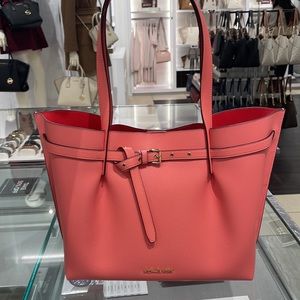 MICHAEL KORS Emilia Large Pebbled Leather Tote Bag GRAPEFRUIT COLOR